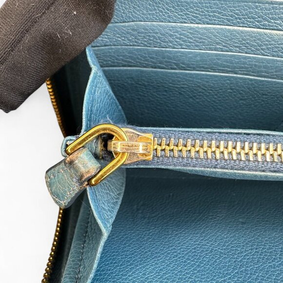 Women's Prada Saffiano Fiocco Leather Long Blue Zippered Ribbon Wallet - Picture 13 of 16